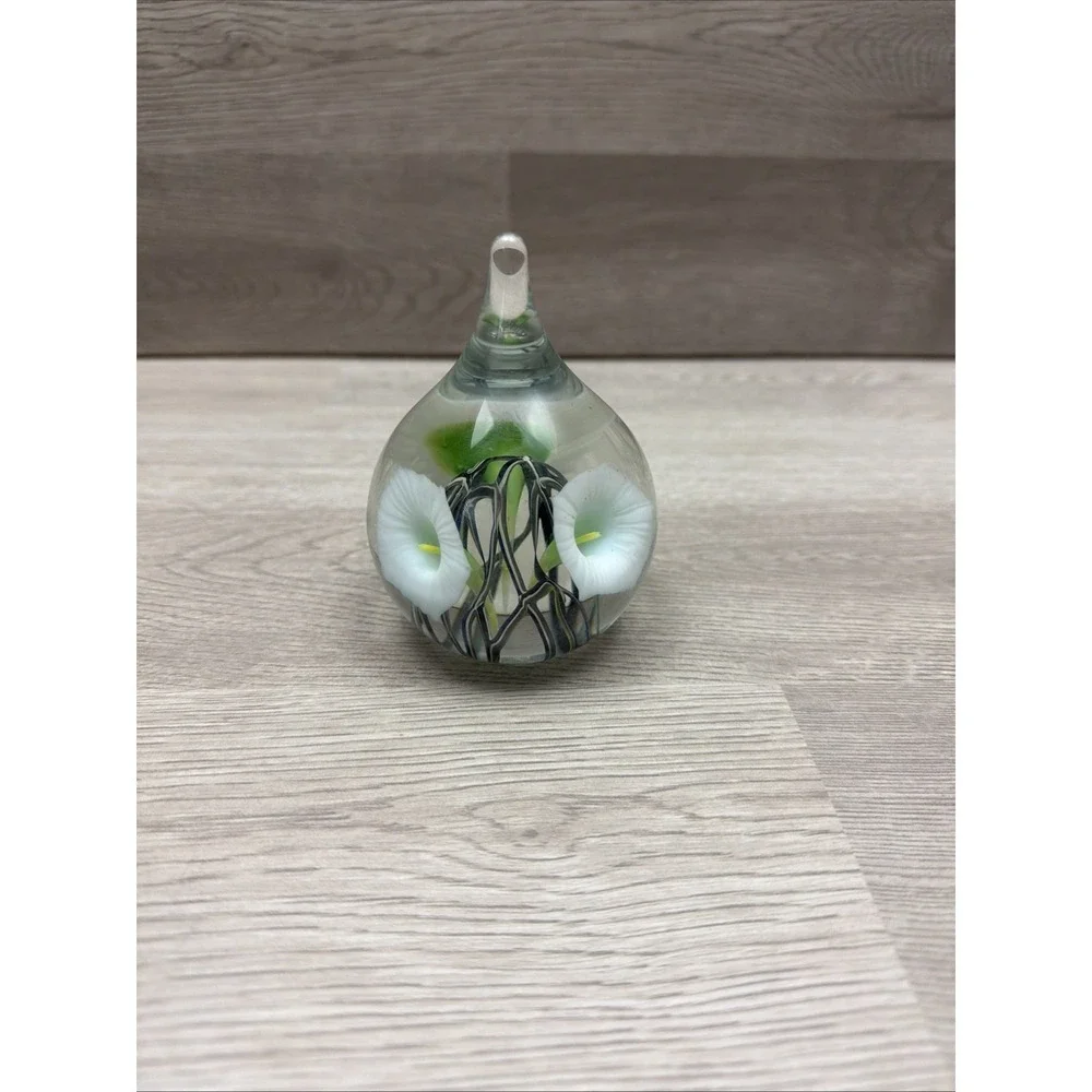 Vintage Art Glass Paperweight Stripper Green Ribbon & Floral Design 4" Very Nice - Picture 2 of 7